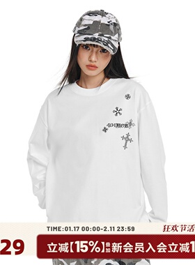 404MOB美式复古印花圆领长袖T恤男国潮牌2026春季260g重磅内搭t女