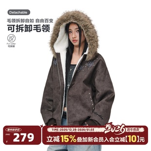 404MOB超厚加绒蜡染做旧烫钻豹纹刺绣厚外套座山雕大毛领棉衣夹克