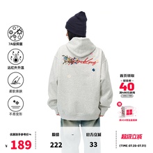 404MOB复古美式手写花卉刺绣重磅连帽卫衣男潮流情侣休闲上衣秋冬