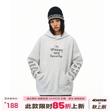 404MOB创意标语涂鸦刺绣连帽卫衣男复古美式慵懒百搭宽松情侣上衣