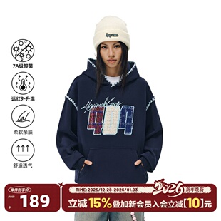 404MOB编织感贴布重工刺绣连帽卫衣男女潮牌宽松休闲复古长袖 帽衫