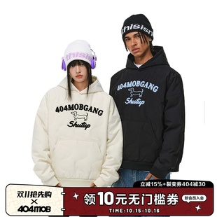 404MOB美式 连帽棉服情侣卫衣男 小狗刺绣菱格加厚棉衣外套潮秋冬季