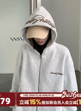 404MOB复古美式秋冬花体字母刺绣连帽开衫卫衣男休闲潮流加绒外套