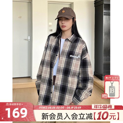 404MOB刺绣复古格纹衬衫宽松上衣