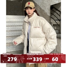 404MOB麂皮绒花体字母刺绣保暖棉服立领男女冬季加厚情侣面包服潮