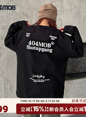 404MOB潮牌字母长袖T恤男女美式宽松重磅春秋情侣纯棉百搭打底衫