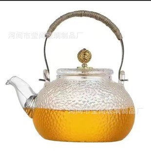 耐l高温玻璃壶锤纹煮茶壶电陶炉专用烧水壶玻璃茶 铜把提梁壶日式