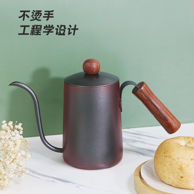 304不锈钢手冲咖啡壶 木柄长嘴细口壶 特氟O龙手冲壶 可加热挂耳