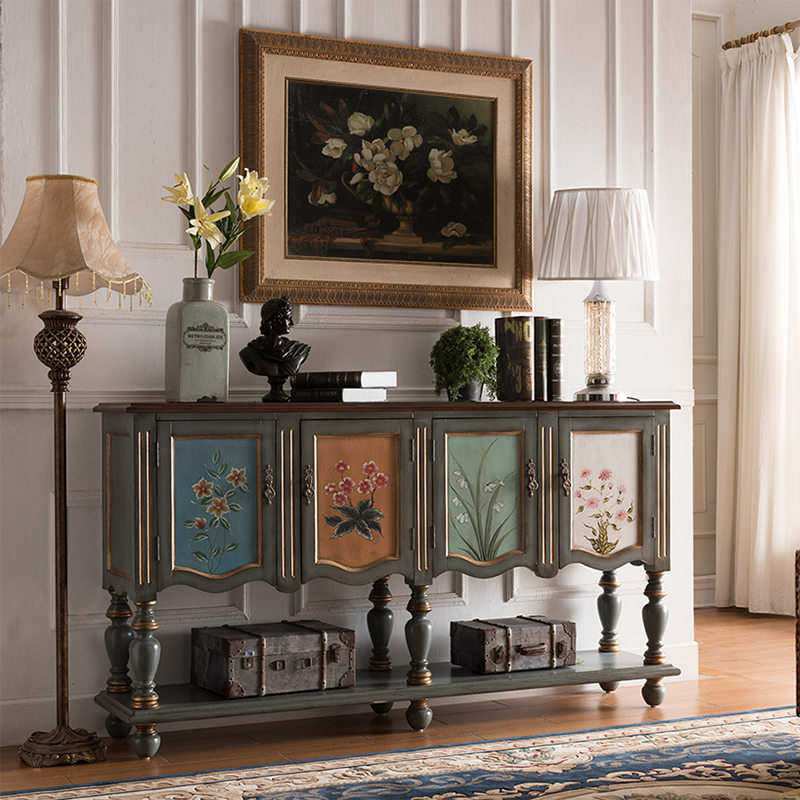 美式门厅玄关柜客厅玄关架墙边柜长台装饰柜实木餐边柜收纳柜整装