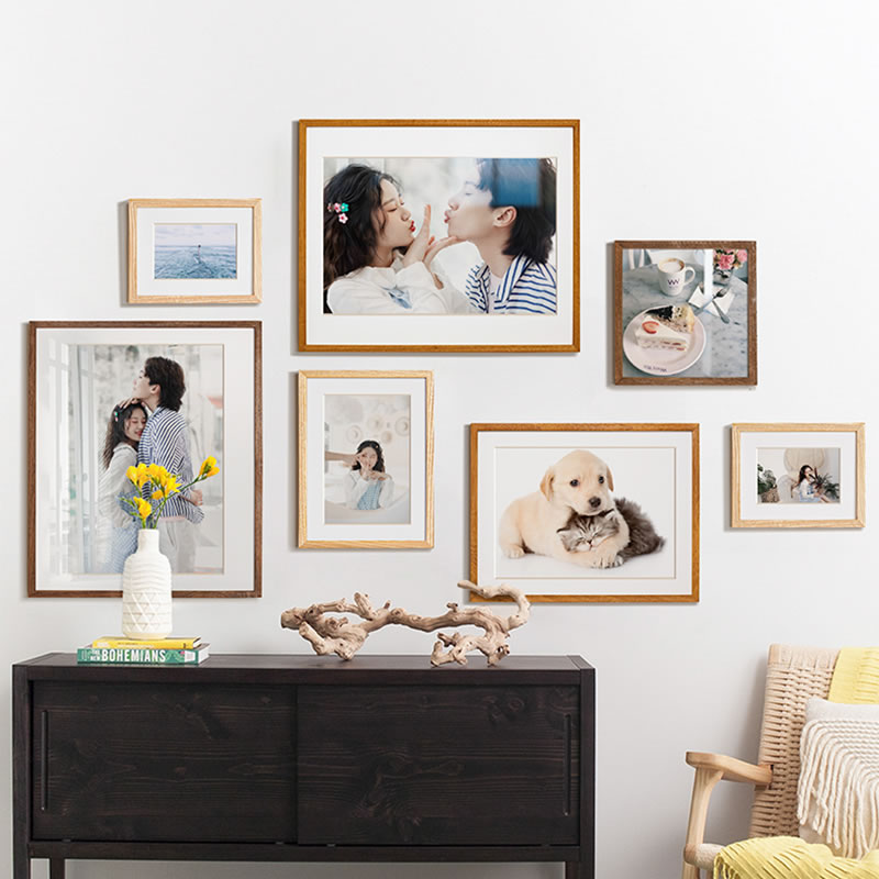 客厅照片墙相框婚纱照挂墙背景墙组合实木照片餐厅结婚装饰相片墙