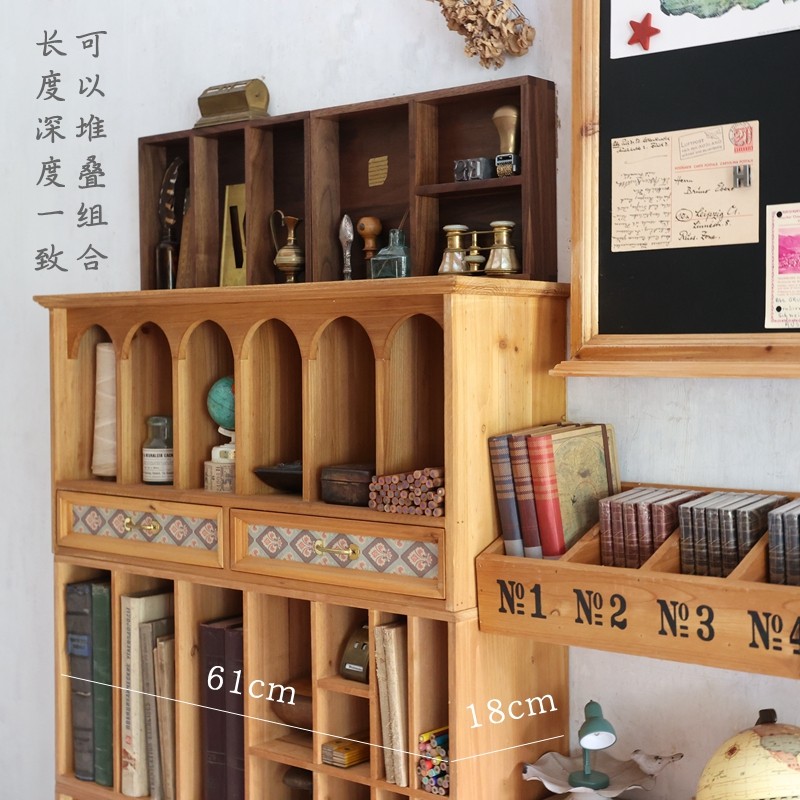 叁杉复古桌面收纳盒抽屉式木质格子置物柜手账画笔书桌整理置物架