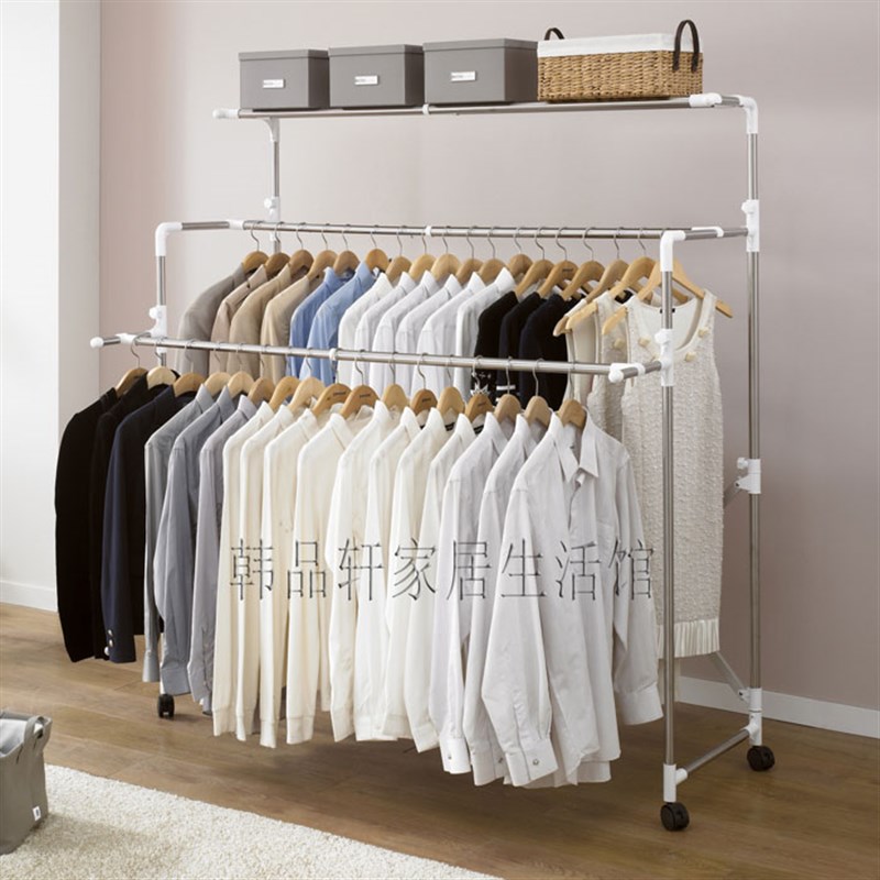 多功能升降晾衣架落地伸缩折叠晒衣架加厚多杆式简易移动不锈钢
