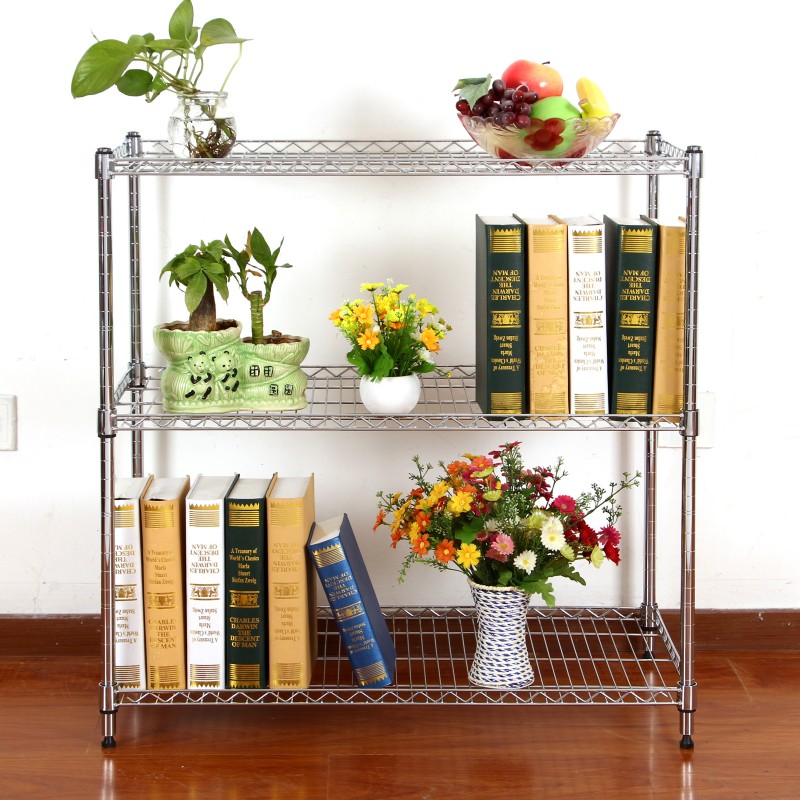 厨房置物架不锈钢色微波炉架锅架三层调节架金属落地收纳架子包邮