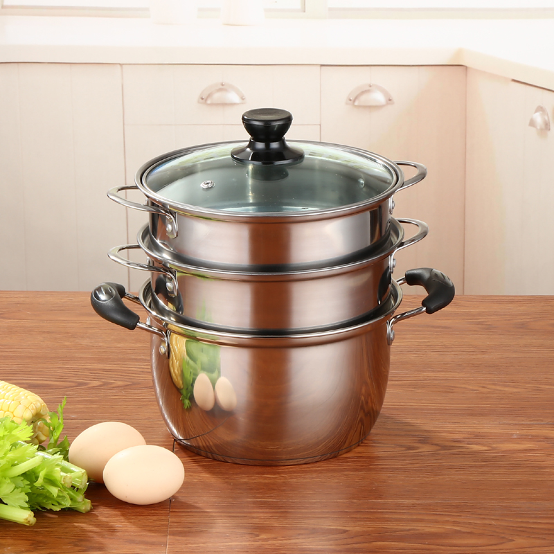 加厚笼屉不锈钢蒸格小笼包蒸笼蒸屉一体家用蒸锅18/20/22/24/26cm