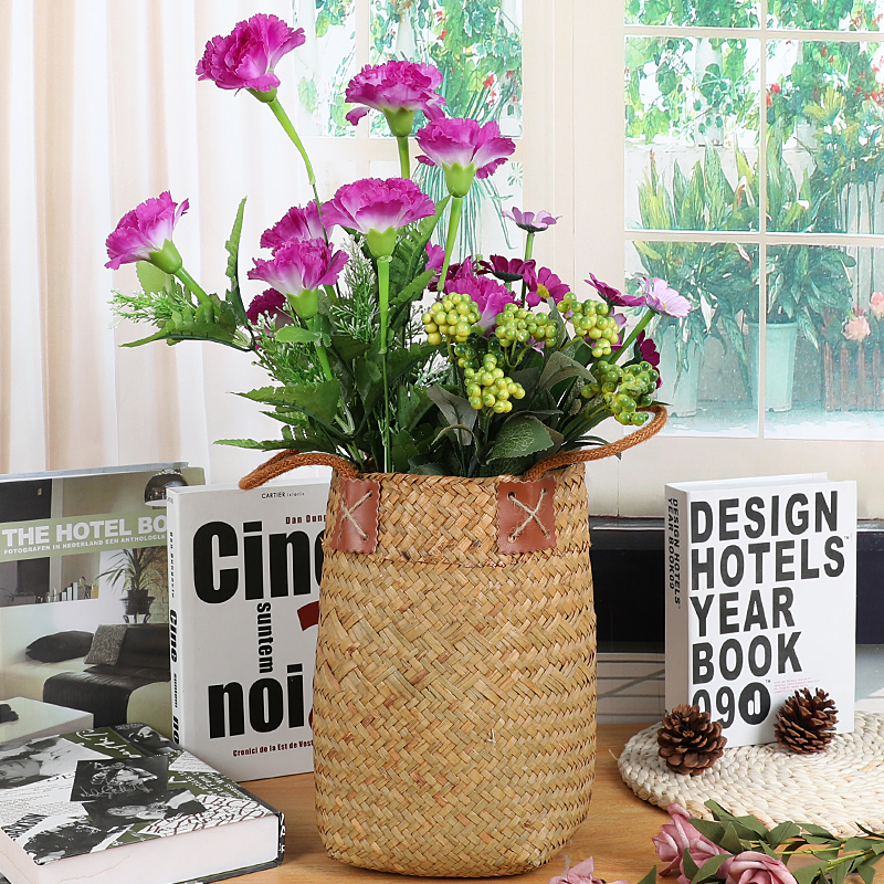 海草花篮藤编手提插花手工编织干花大麦收纳假花客厅摆件装饰花器