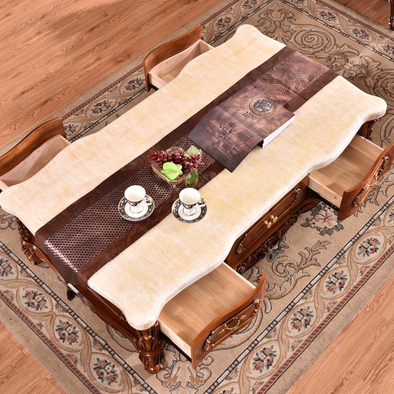 欧式大理石茶几美式别墅客厅实木雕花描金银大小户型客厅法式茶几