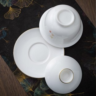 羊脂玉大号家用高档泡茶碗杯带盖三才盖碗单个功夫茶具白瓷冲茶碗