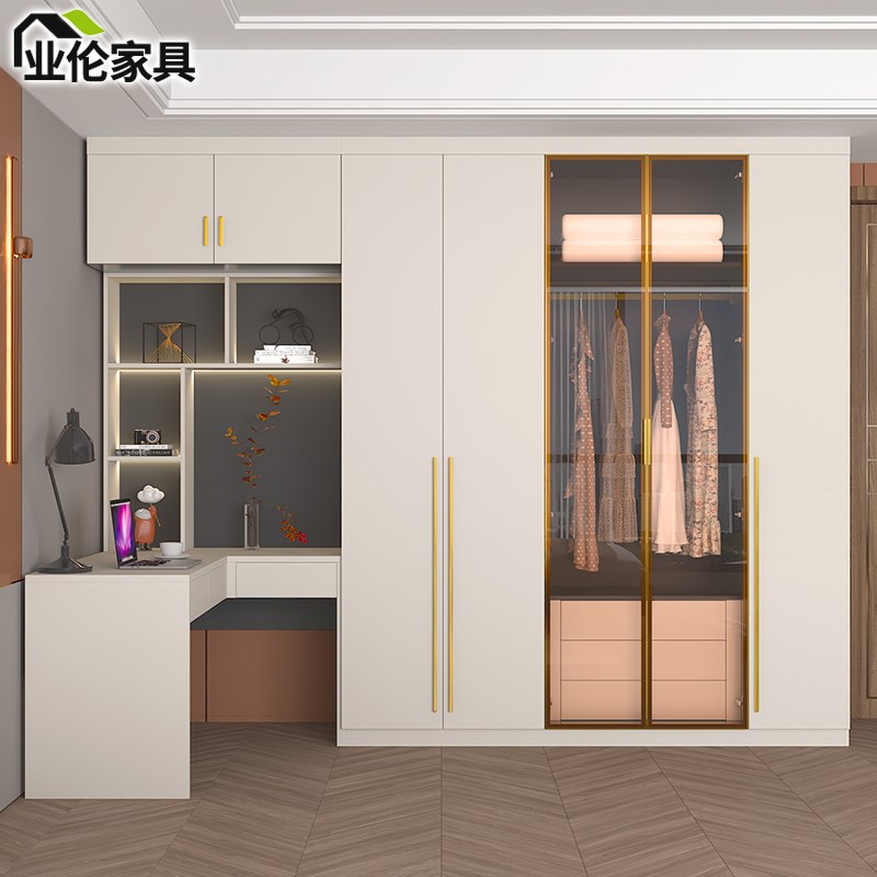 轻奢转角电脑桌衣柜组合家用卧室书桌书架一体学习桌办公桌3FL30