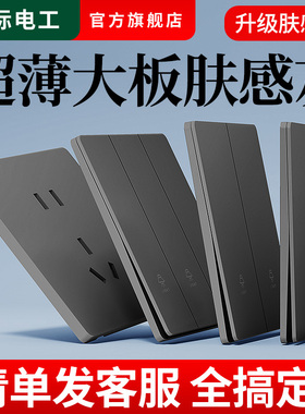 国际电工86型超薄肤感灰色开关插座面板家用16A暗装一开单控5五孔