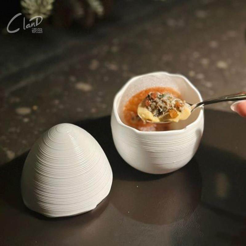 法餐餐具高档位上分子料理意境菜甜品盅陶瓷蛋壳带盖子盅丝线白托,餐饮具,碗,淘宝优惠券,粉丝福利购,淘宝优惠卷