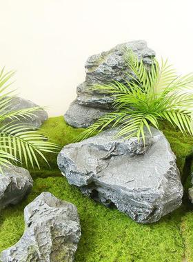彷真石头造景假山装饰摆饰室内景观造景软装搭配阳台植物角布置