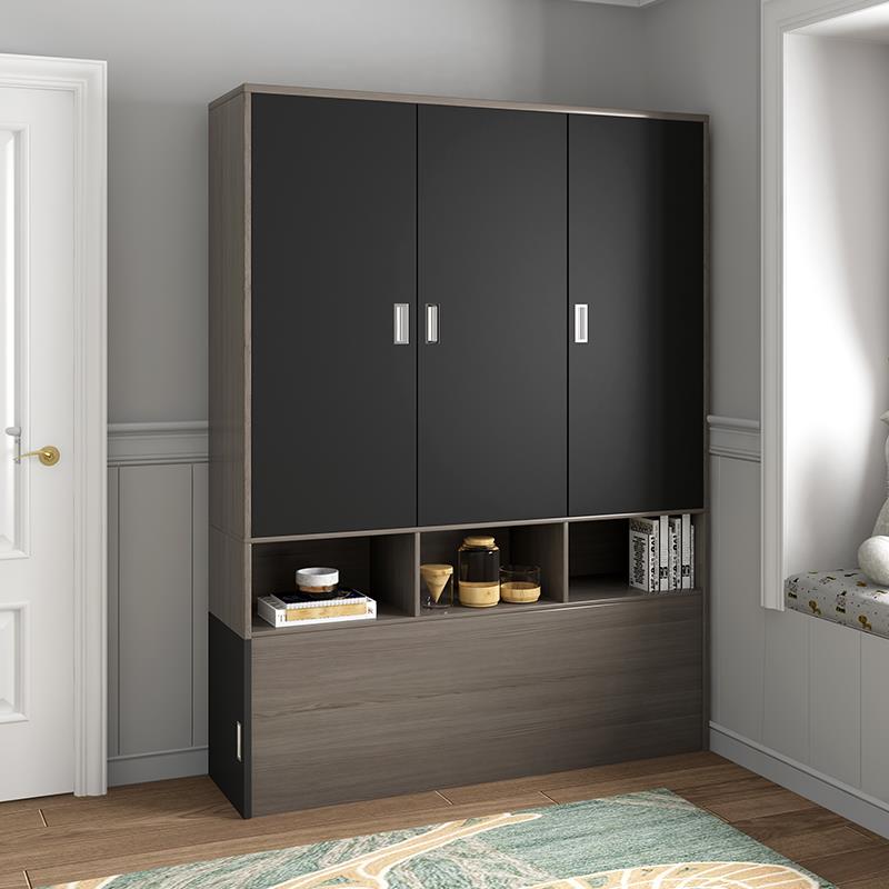 拉扣灰橡色配套立柜 简约现代家用小户型卧室平开门衣柜