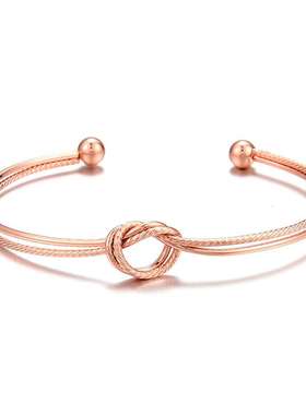 欧美饰品双打结手镯爱心手镯玫瑰金女士伴娘扭结百搭开口手镯