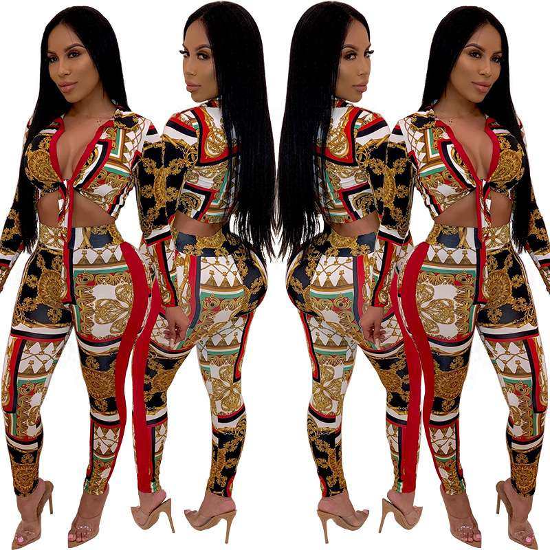 2024Bay欧美女装时尚数码印花休闲两件套套装HL1002women clothes