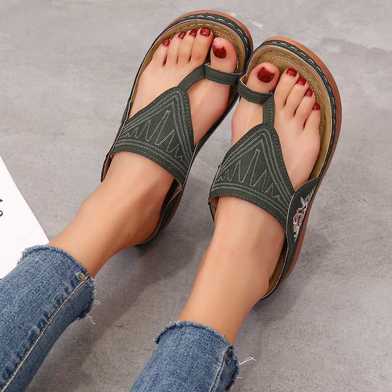 women shoes夏季新款外贸凉拖大码女鞋电绣花套趾拖鞋子2024