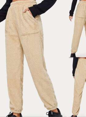 2024ebay松紧腰双面绒毛毛保暖休闲束脚裤阔腿裤女women clothes