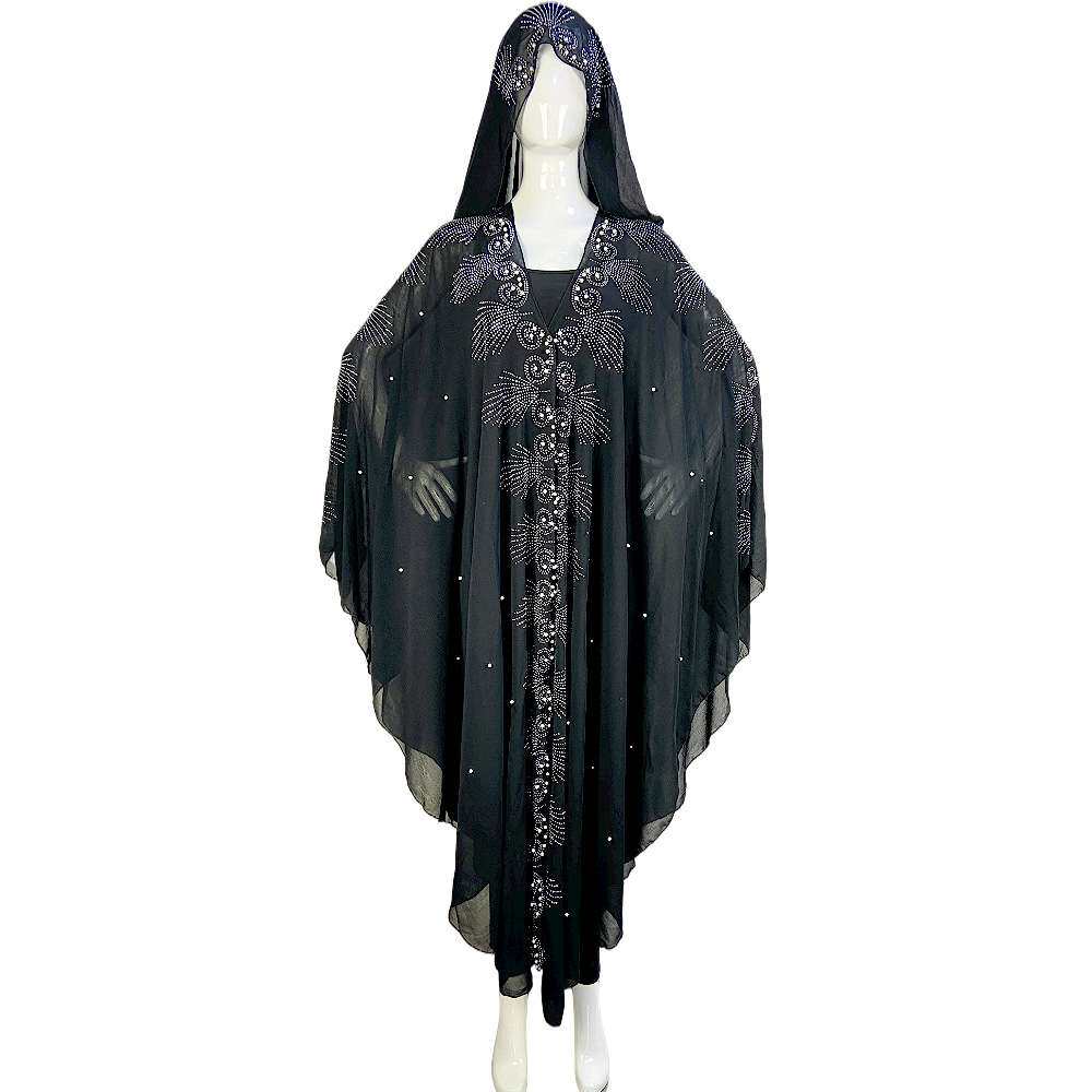 2024休闲黑色针织开衫带帽欧美雪纺纯色宽松型外套women clothes