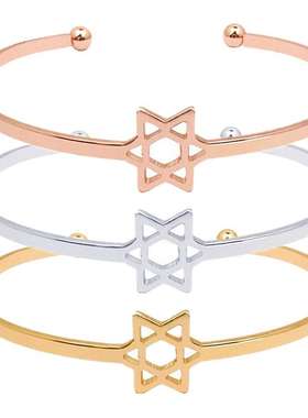 幸运镂空开口六芒星手镯女五角星配饰手环学生礼物玫瑰金手镯