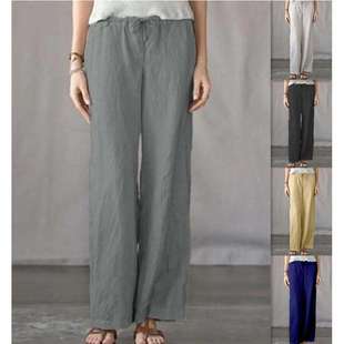女women 长裤 clothes 欧美eBay纯色棉麻宽松休闲便装 2024春夏新品