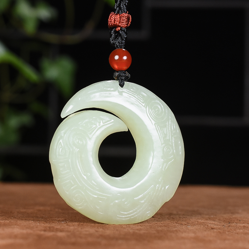 天然和田玉青白时来运转吊坠招财转运精雕挂件男女项链饰品带证书