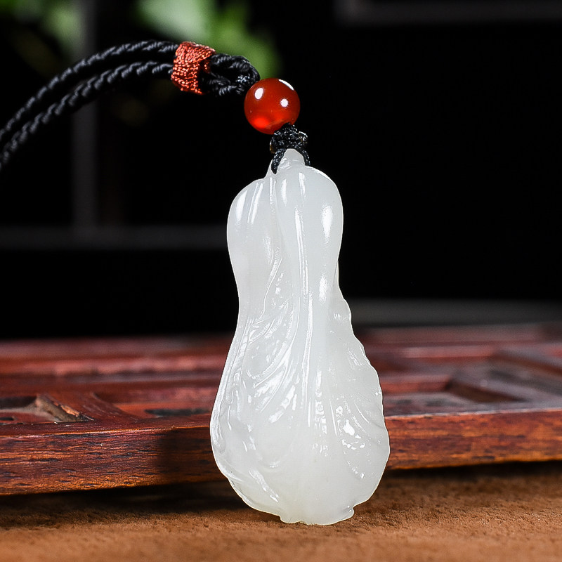 天然和田玉白玉白菜玉佩玉坠吊坠男女款玉石挂件项链饰品带证书