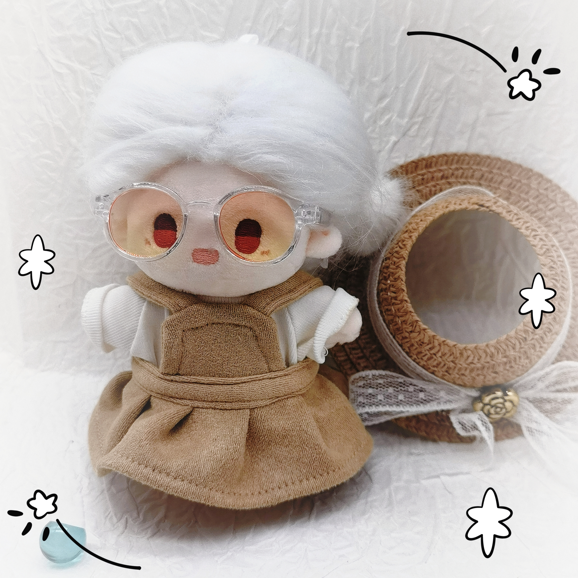 星星少女10cm棉花娃娃娃衣可爱背带裙套装海星体正常体拉布布娃衣
