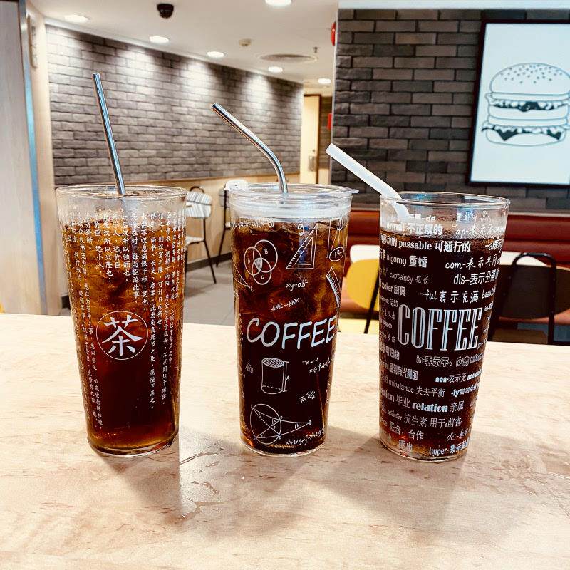 水杯女带吸管玻璃杯大容量高颜值耐高温带盖办公室杯子750ml茶杯