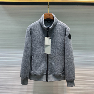 高街欧式夹克男女时尚潮牌老钱风圆章羊毛混纺抓绒宽松立领外套