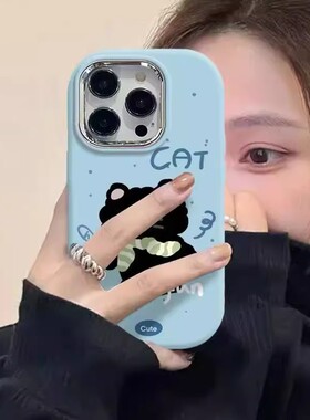 泼墨黑色猫咪适用于oppoA6pro手机壳A5/A3/2活力版a93s新款a11x卡通全包A97女A35A93S小众a73a58x镜框保护套