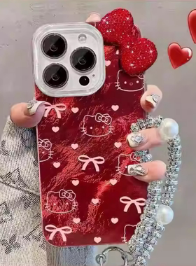 红底猫蝴蝶结适用于荣耀500pro手机壳400/200/90GT/80/magic8/7保护套v40/30play7畅玩60plus女x70i/60i羽纱