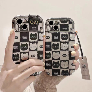 黑色立体猫咪适用于vivoX300Ultra手机壳x200prox90s/x80/70女款s50/S30/s20/19/18硅胶s17/s16新视窗保护套