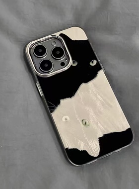 高级黑白猫咪适用于三星s25plus手机壳s24+s23/s22/s21FE新款保护套note20ultra/s10/9/8女防摔A54/53羽纱