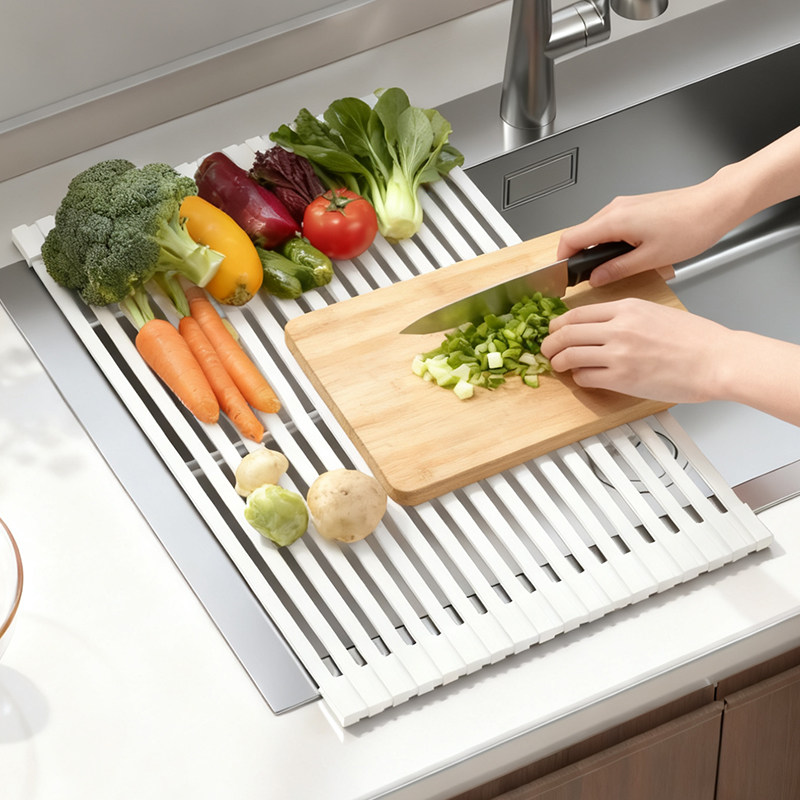 厨房沥水架可折叠水槽沥水篮水槽碗架置物架卷帘硅胶沥水垫洗碗池