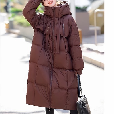 2025新款冬季女休闲羽绒棉服外套中长款过膝慵懒风宽松保暖大衣