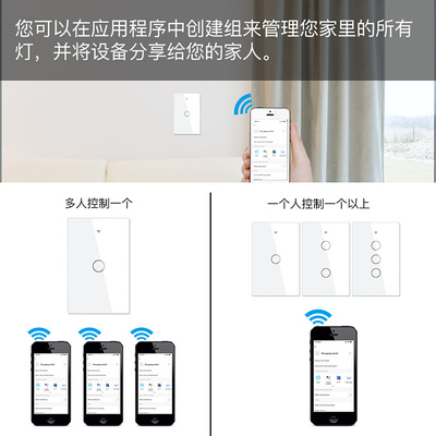 。涂鸦wifi单火智能开关美规120型墙壁触摸面板远程手机遥控带RF4