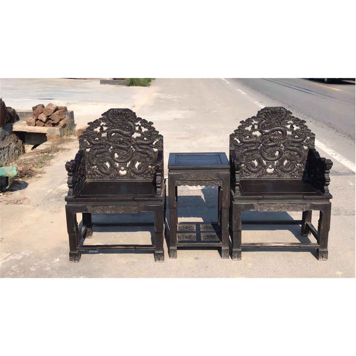 圈椅实木太师椅三件套明清仿古皇宫椅官帽椅休闲茶几椅子龙椅定制