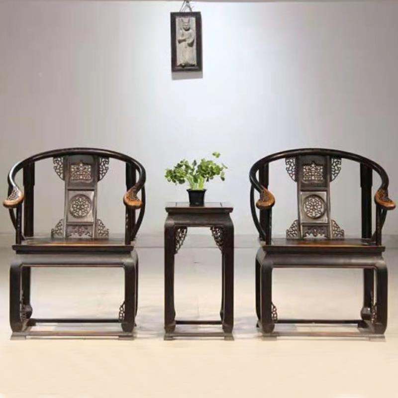 民俗老物件老家具仿古皇宫椅北方榆木太师椅三件套酒店会所装饰