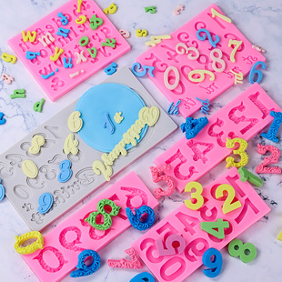 饰摆件装 数字英文字母翻糖巧克力硅胶模具宝宝周岁蛋糕装 扮小插件