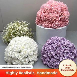 婚礼彷真花球装饰花婚庆绢花韩式展厅布置圆球玫瑰花绣球路引摆件