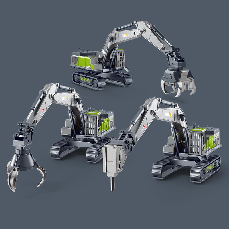 仿真合金头儿童工程车玩具钻地机抓石机夹木车模型男孩生日礼物